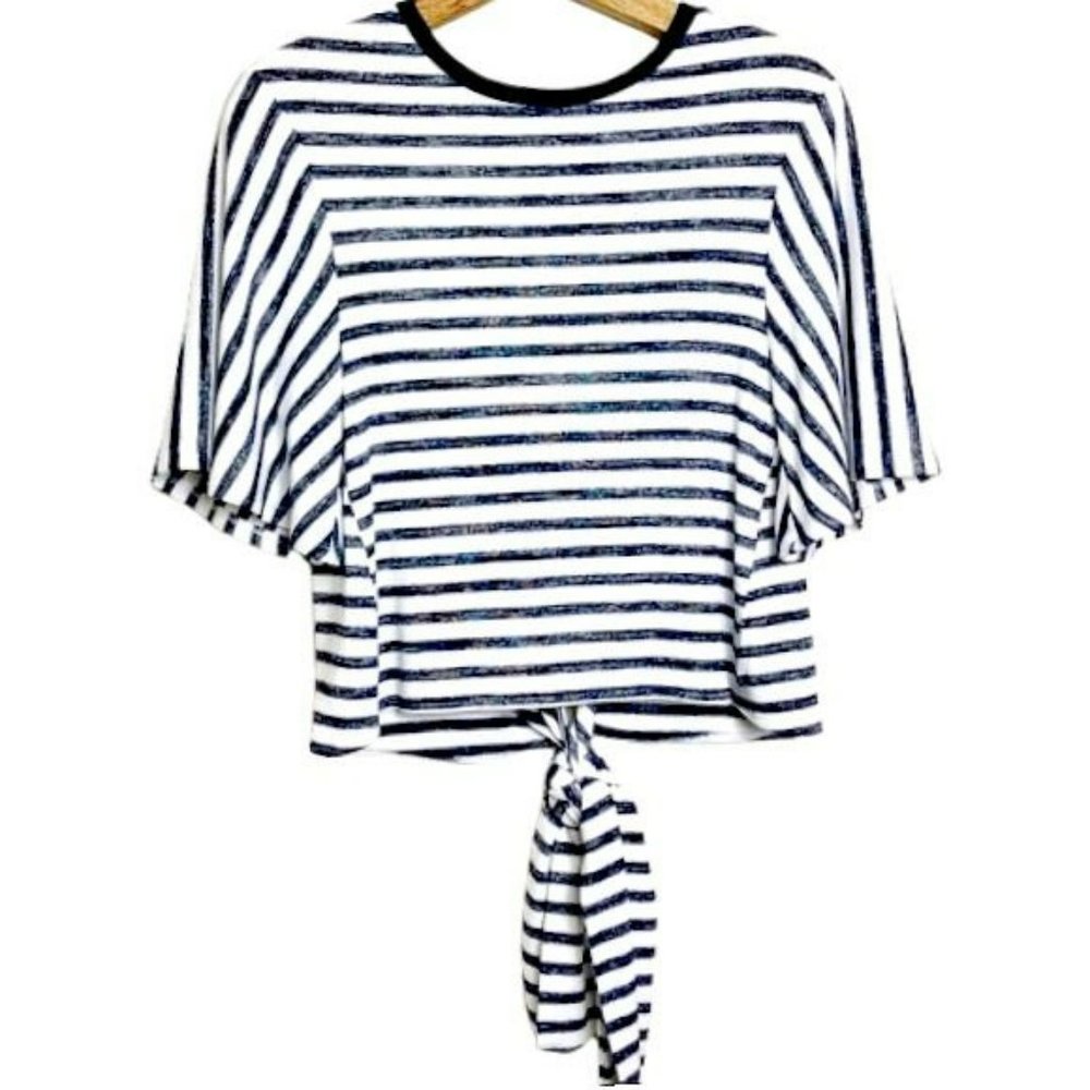 GAP Crew Neck Striped Tie Back Keyhole Top Flutter/Bell Sleeve Women's Small NWT